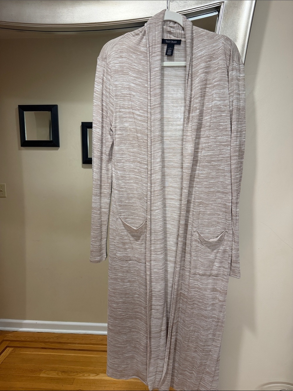 Long Open-Front Women's Cardigan Jacket in Light Taupe